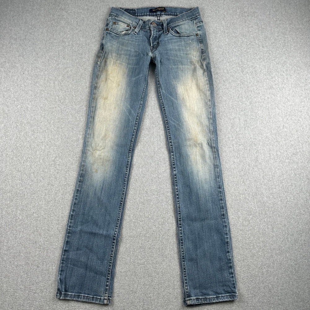 Levi's Jeans Womens 3 524 Too Superlow Blue Straight Leg Denim Distressed